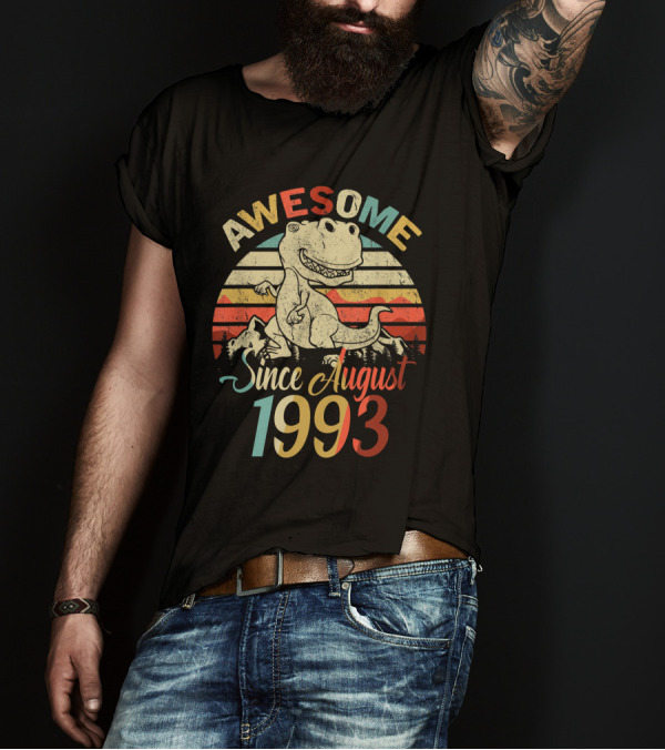 Awesome Since August 1993 Vintage Dinosaur Birthday T-Shirt