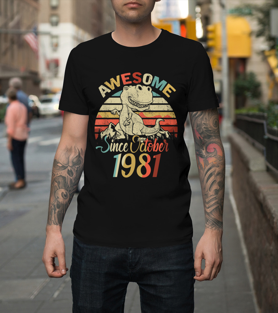 Awesome Dinosaur Since October Vintage 1981 T-Shirt