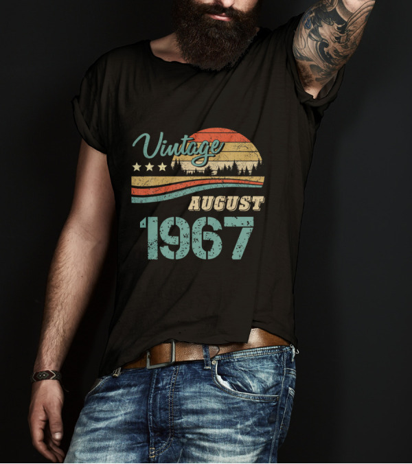 Vintage August 1967 Sunset Retro Forest Stars T-Shirt