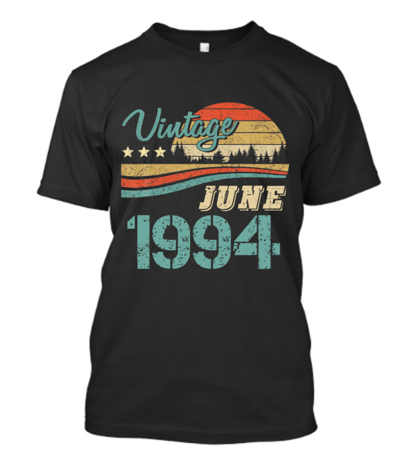 Vintage June 1994 Retro Sunset Forest Stars T-Shirt