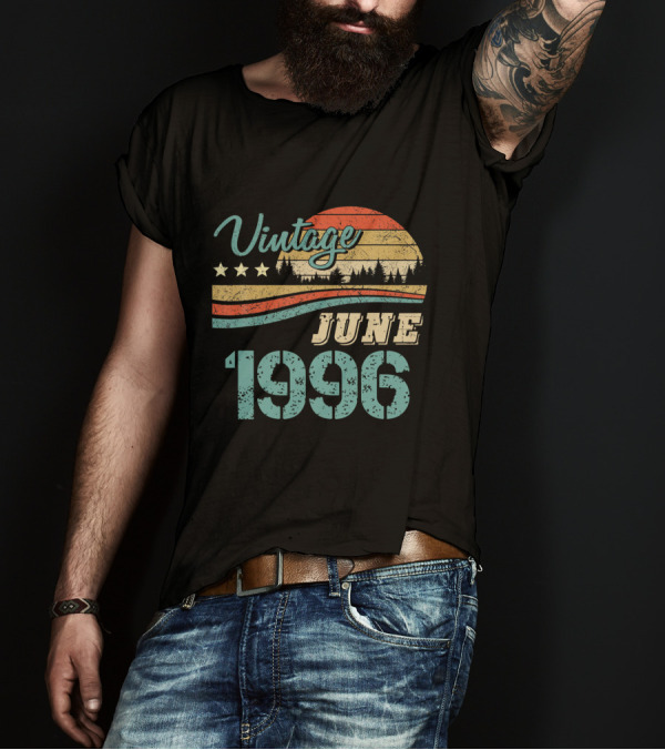 Vintage June 1996 Retro Sunset Birthday T-Shirt