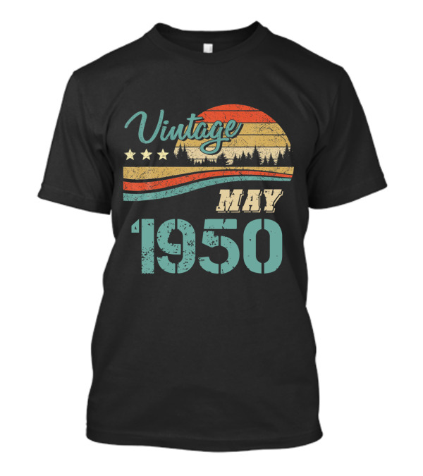 Vintage May 1950 Retro Sunset Forest Stars T-Shirt