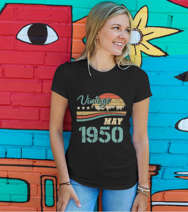Vintage May 1950 Retro Sunset Forest Stars T-Shirt