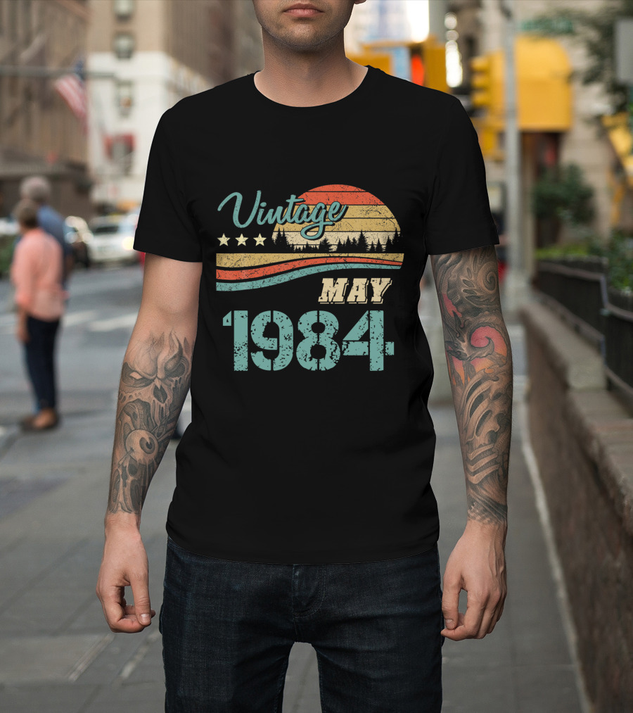 Vintage May 1984 Forest Sunset Retro T-Shirt