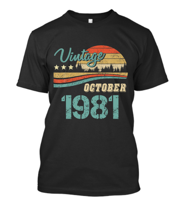 Vintage October 1981 Sunset Retro Forest T-Shirt