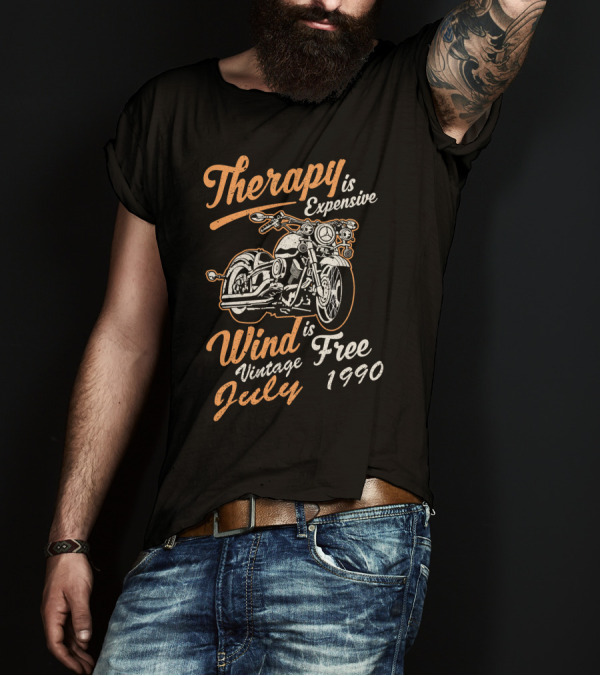 Therapy Is Expensive Wind Is Free Vintage July 1990 Motorcycle T-Shirt