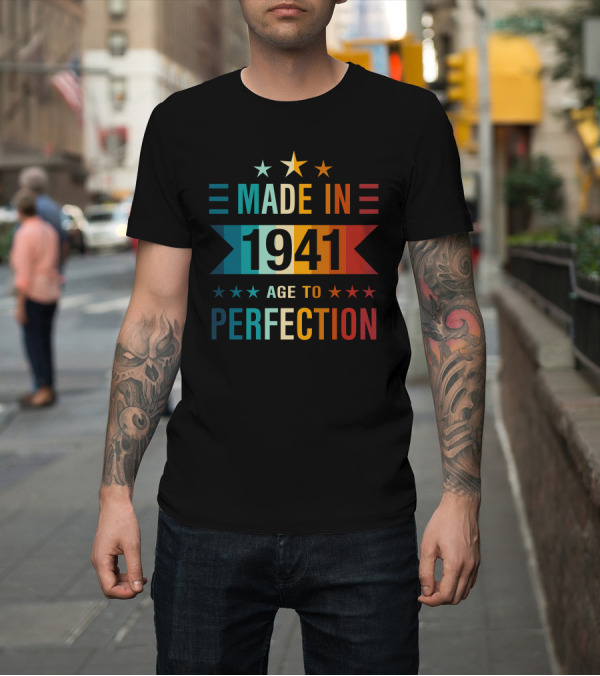 Shirt: Made in 1941 Age to Perfection Vintage Style Multicolor Stars T-Shirt Made in 1941 Age to Perfection Vintage Style Multicolor Stars T-Shirt