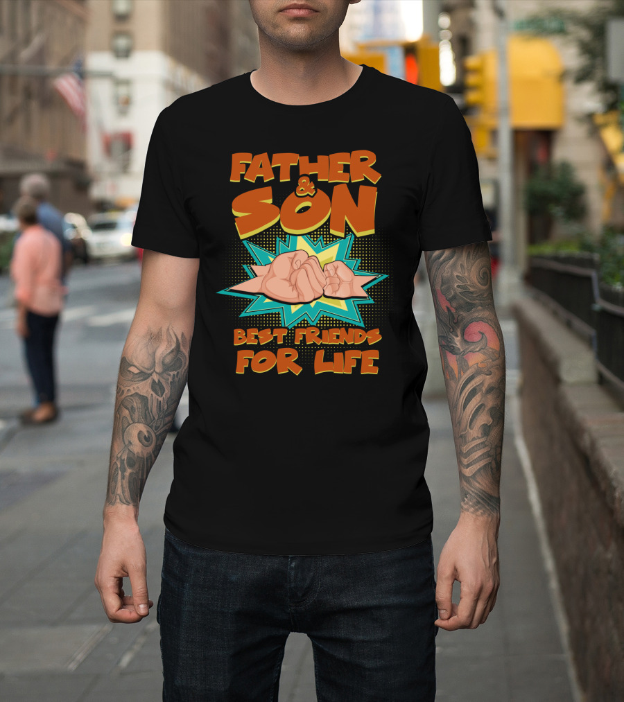 Father and Son Best Friends For Life Comic Style Fist Bump T-Shirt