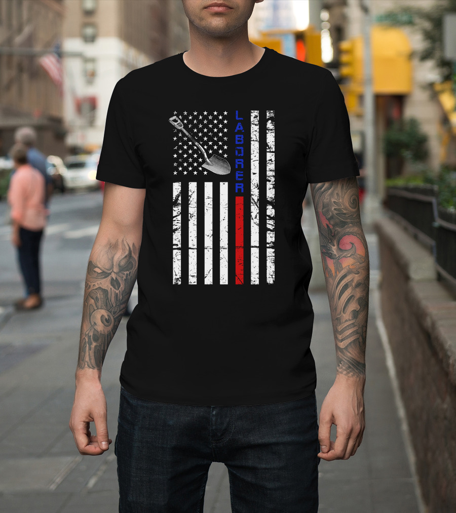Laborer Shovel American Flag Veteran T-Shirt