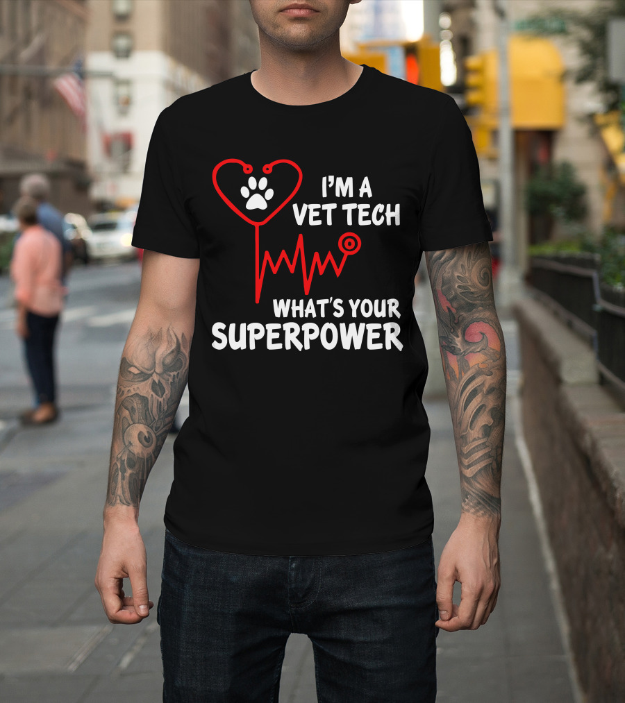 I'm A Vet Tech What's Your Superpower Heartbeat Paw Prints T-Shirt